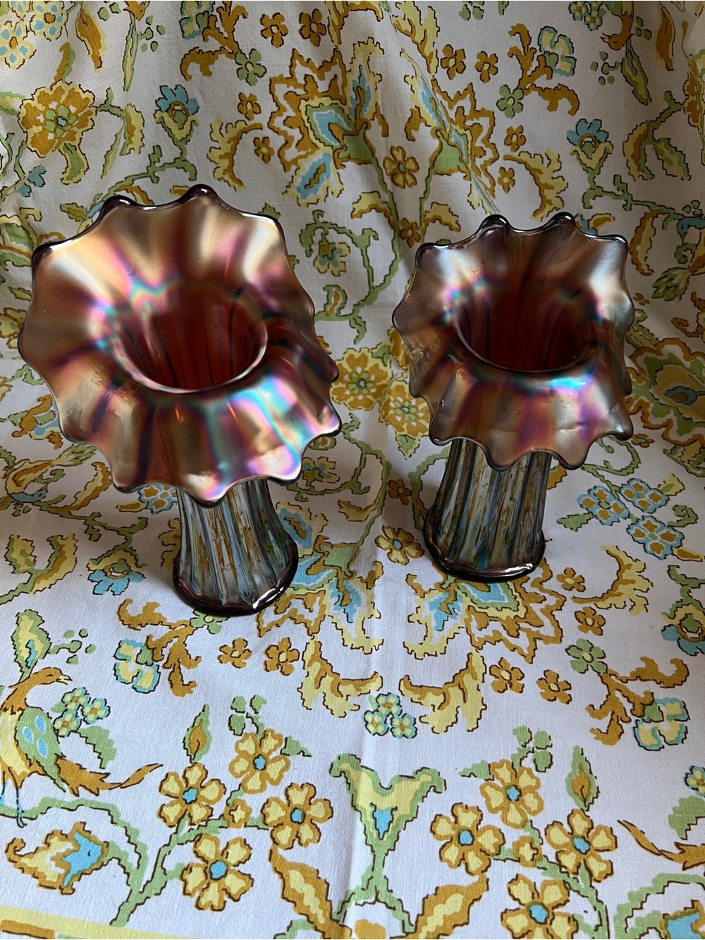 Antique Carnival Glass Jack in The Pulpit Vases - Pair